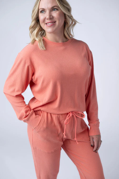 PREORDER  Michelle Mae | Corrine Ribbed Pullover | Coral