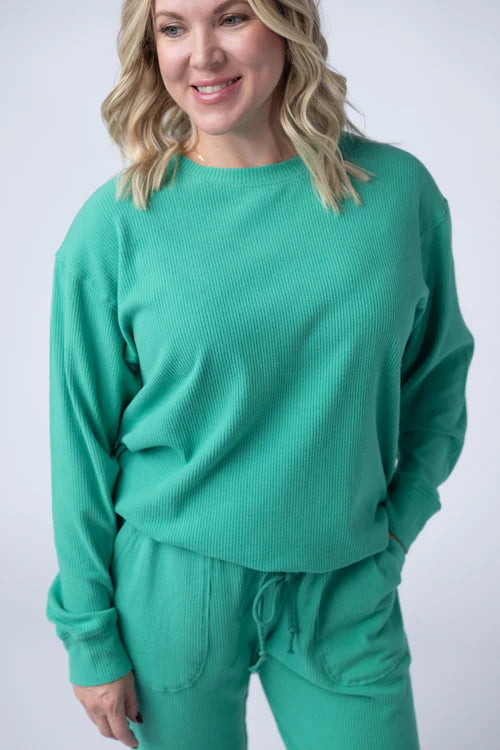 PREORDER  Michelle Mae | Corrine Ribbed Pullover | Emerald