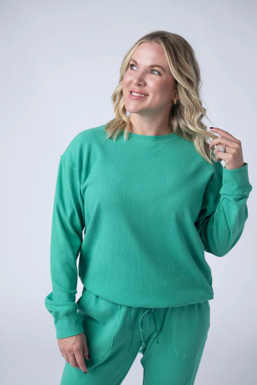 PREORDER  Michelle Mae | Corrine Ribbed Pullover | Emerald