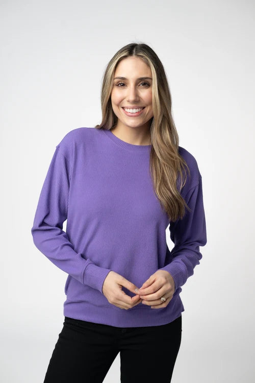 PREORDER  Michelle Mae | Corrine Ribbed Pullover | Purple - ETA END AUG