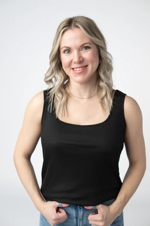 PREORDER  Michelle Mae | Rachel Ribbed Tank | Black