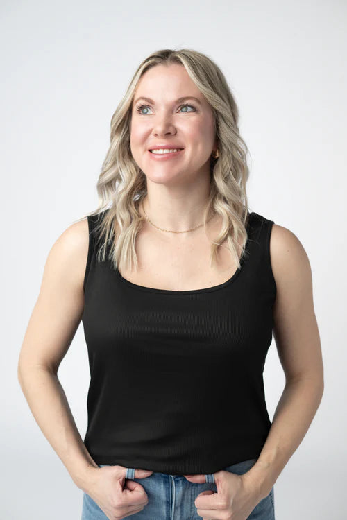 PREORDER  Michelle Mae | Rachel Ribbed Tank | Black