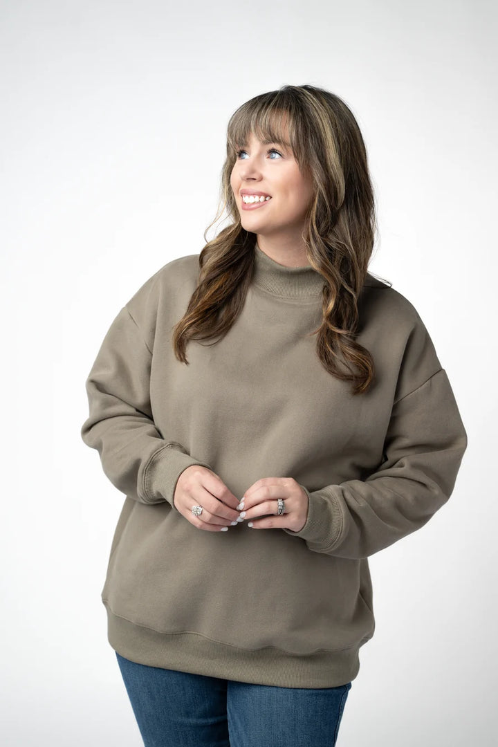 PREORDER  Michelle Mae | Marley Mock Neck Sweatshirt | Taupe