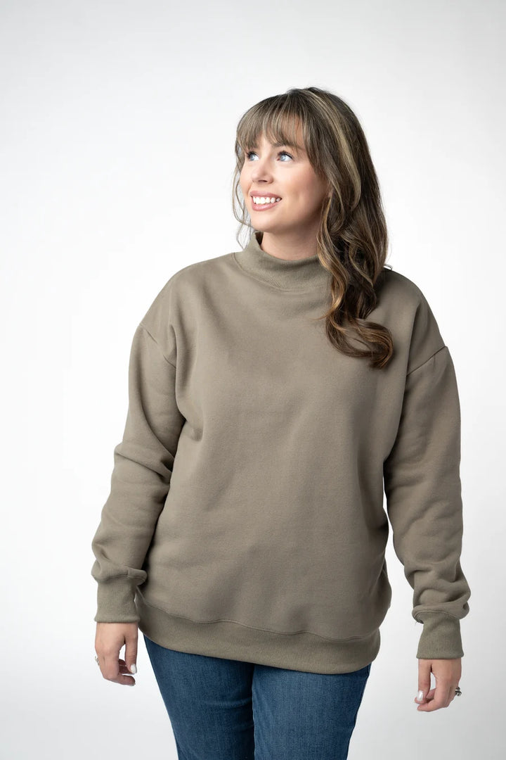 PREORDER  Michelle Mae | Marley Mock Neck Sweatshirt | Taupe