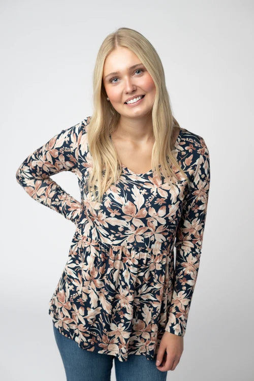 PREORDER  Michelle Mae | Sarah Ruffle Top | Navy Autumn Petals