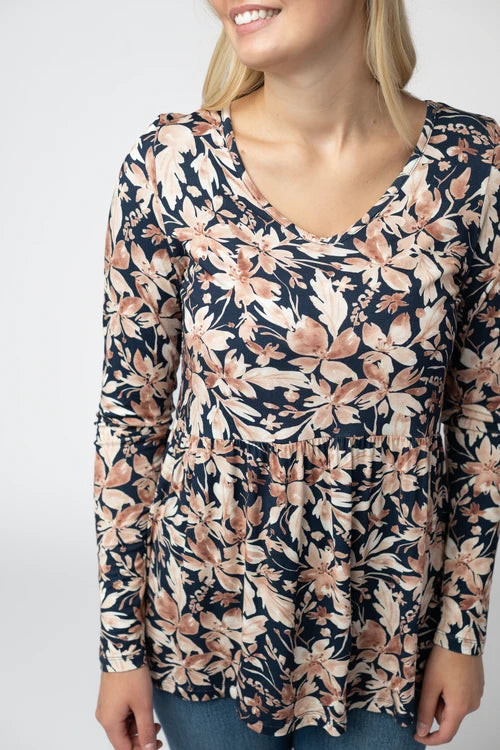 PREORDER  Michelle Mae | Sarah Ruffle Top | Navy Autumn Petals