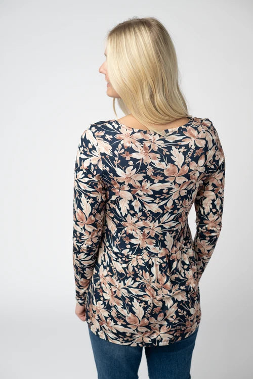 PREORDER  Michelle Mae | Sarah Ruffle Top | Navy Autumn Petals