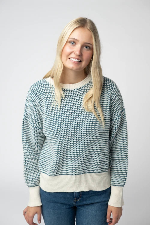 PREORDER  Michelle Mae | Charlotte Sweater | Teal & Ivory