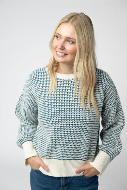 PREORDER  Michelle Mae | Charlotte Sweater | Teal & Ivory