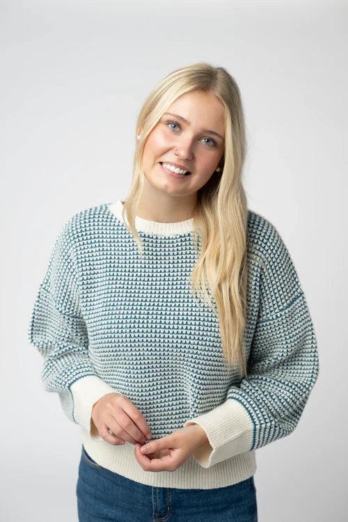 PREORDER  Michelle Mae | Charlotte Sweater | Teal & Ivory