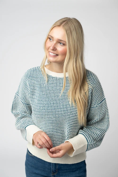 PREORDER  Michelle Mae | Charlotte Sweater | Teal & Ivory
