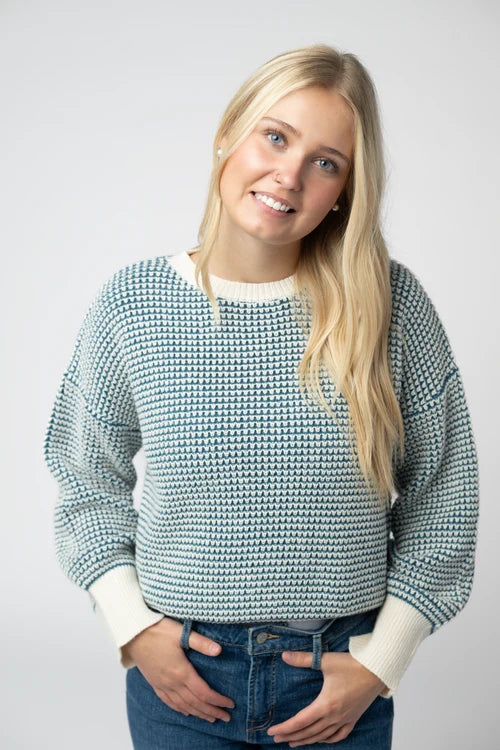 PREORDER  Michelle Mae | Charlotte Sweater | Teal & Ivory