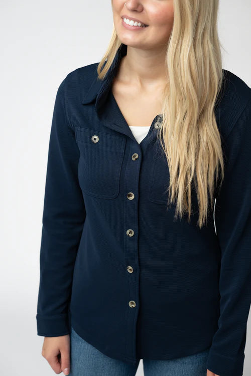 Michelle Mae | Ryleigh Ribbed Button Down | Navy