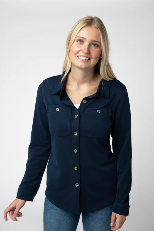 Michelle Mae | Ryleigh Ribbed Button Down | Navy