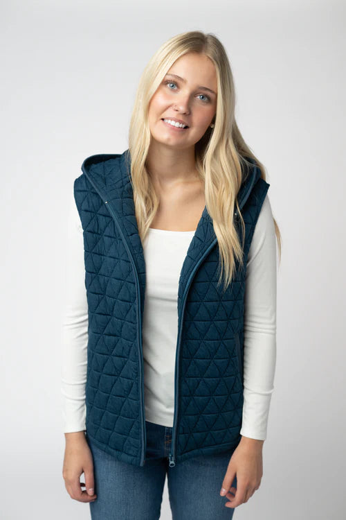 PREORDER  Michelle Mae | Heather Geometric Hooded Vest | Teal