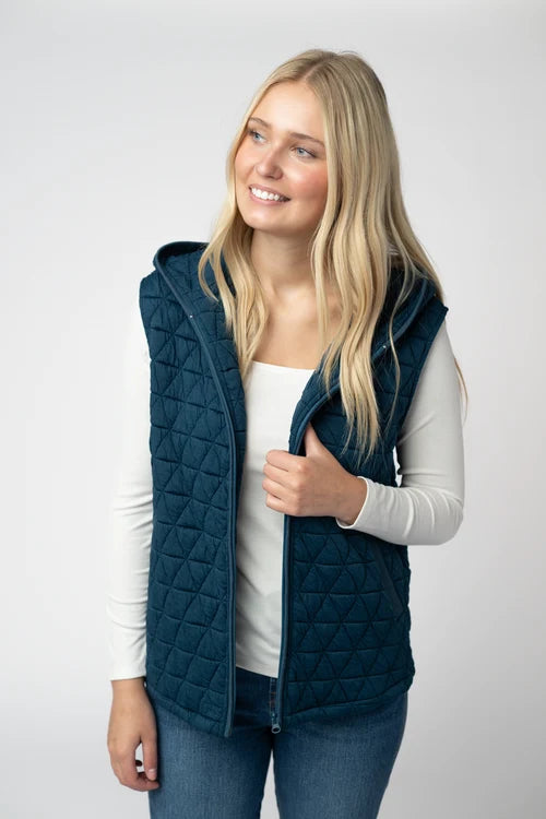 PREORDER  Michelle Mae | Heather Geometric Hooded Vest | Teal