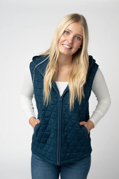 PREORDER  Michelle Mae | Heather Geometric Hooded Vest | Teal