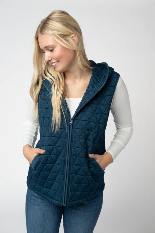 PREORDER  Michelle Mae | Heather Geometric Hooded Vest | Teal