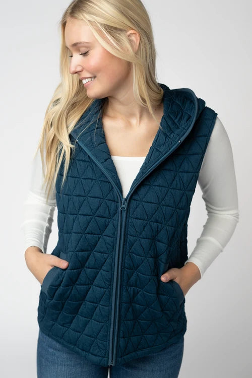 PREORDER  Michelle Mae | Heather Geometric Hooded Vest | Teal