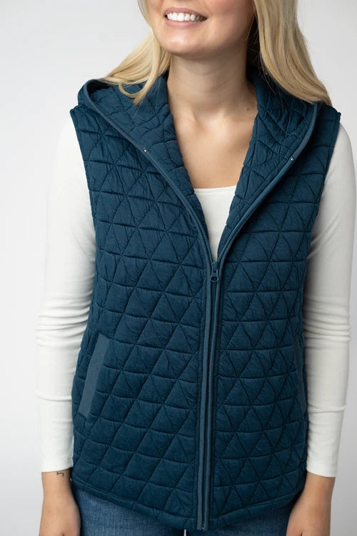PREORDER  Michelle Mae | Heather Geometric Hooded Vest | Teal