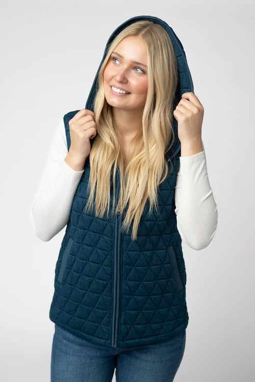 PREORDER  Michelle Mae | Heather Geometric Hooded Vest | Teal