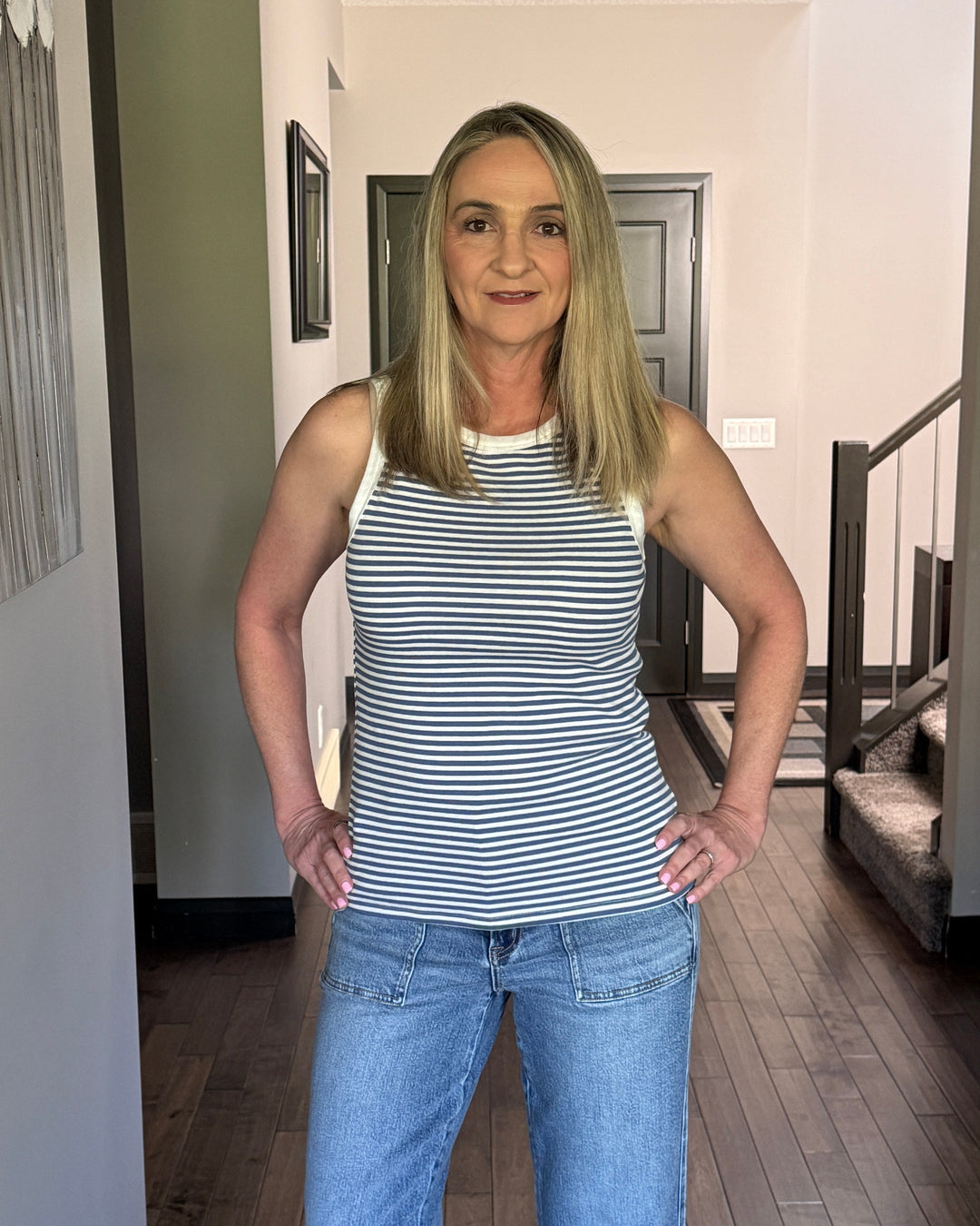 Michelle Mae | Classic Tank | Blue & White Stripe