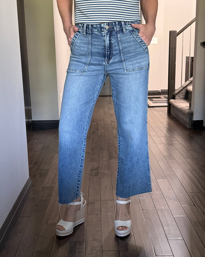 Vervet | Patch Pocket Slim Wide Leg Jeans