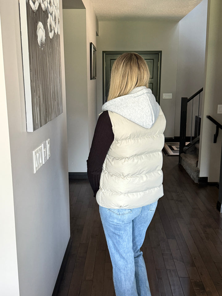 Puffer Hoodie Vest | Sage Grey