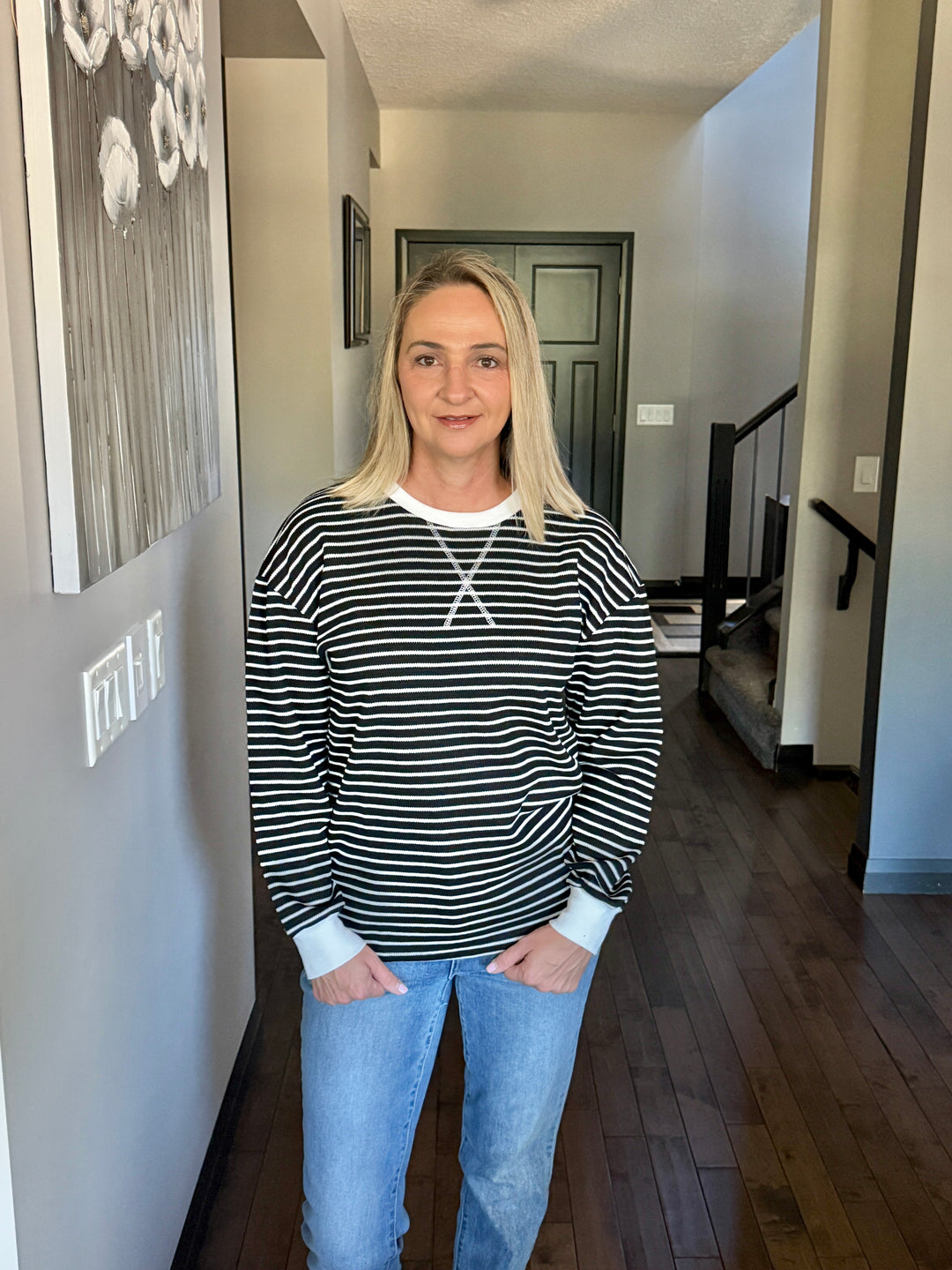 Michelle Mae | Lola Striped Thermal Top | Black