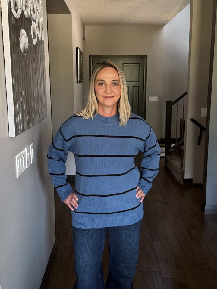 Scarlet Striped Sweater | Dusty Blue