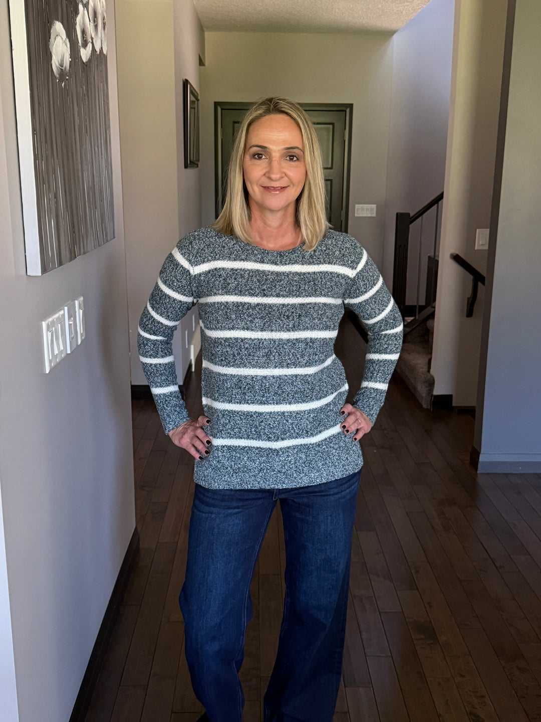 Waffle Striped Sweater | 2 Tone Teal