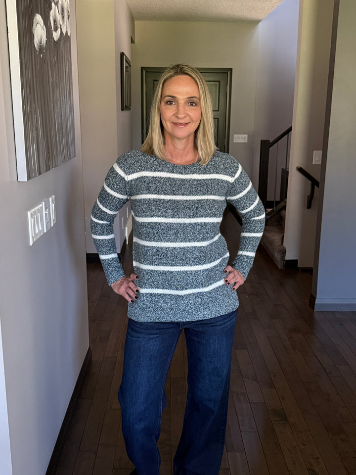 Waffle Striped Sweater | 2 Tone Teal