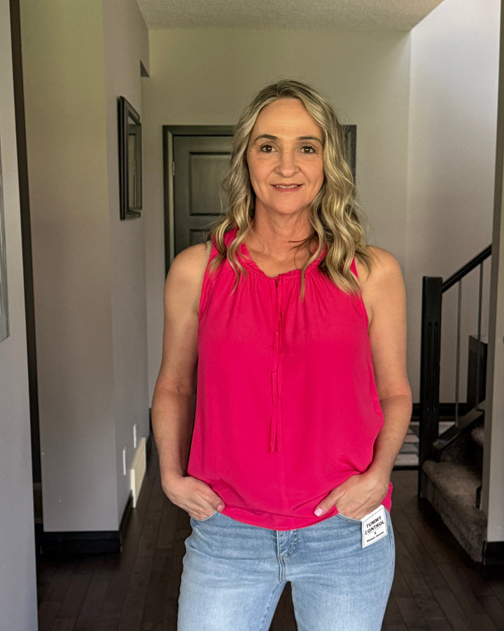 Lovestitch | Ruffle Tie Neck Sleeveless Top | Watermelon