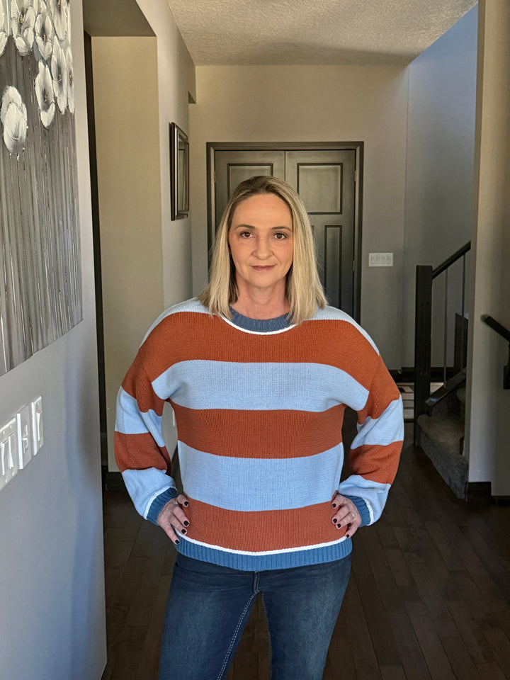 So Cozy Colour Block Sweater | Blue & Rust