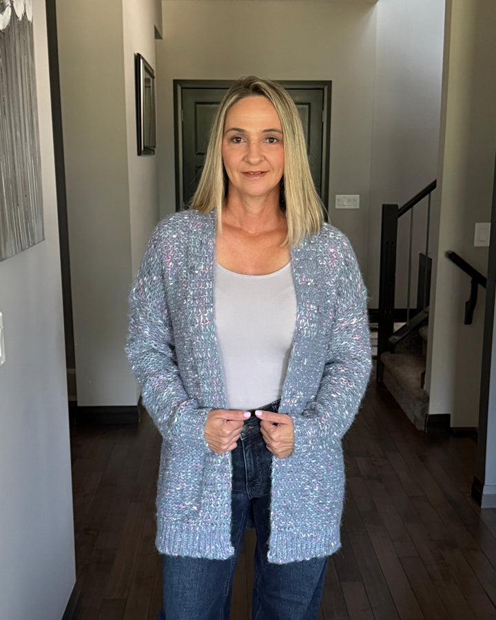 Cozy Mixed Yarn Cardigan | Blue Multi