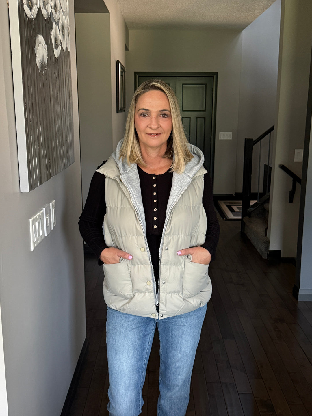 Puffer Hoodie Vest | Sage Grey