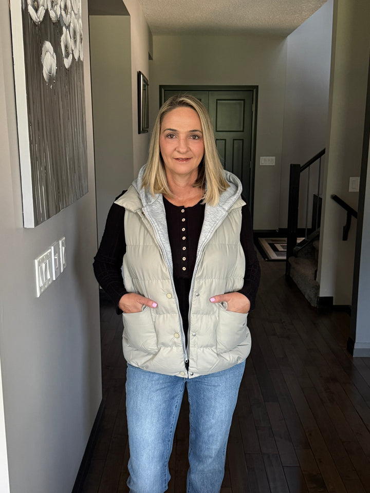 Puffer Hoodie Vest | Sage Grey