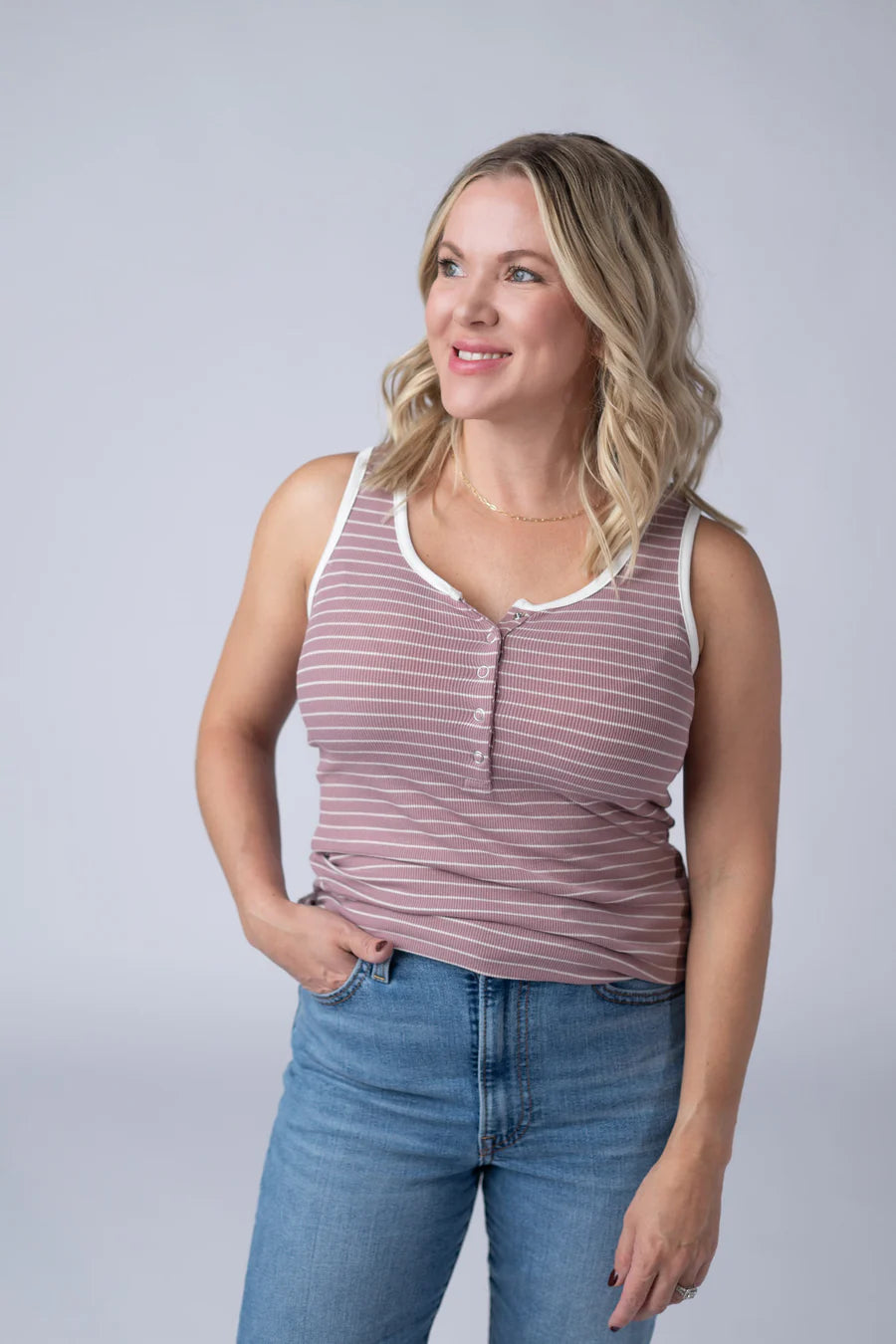 Michelle Mae | Shiloh Button Snap Tank | Dusty Rose
