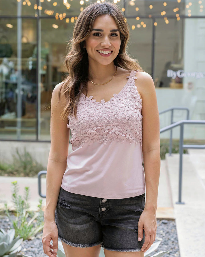 Grace and Lace | Floral Lace Tank Top | Dusty Pink
