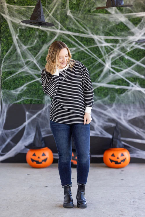 Michelle Mae | Lola Striped Thermal Top | Black