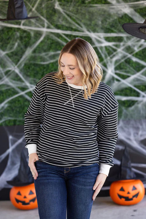 Michelle Mae | Lola Striped Thermal Top | Black