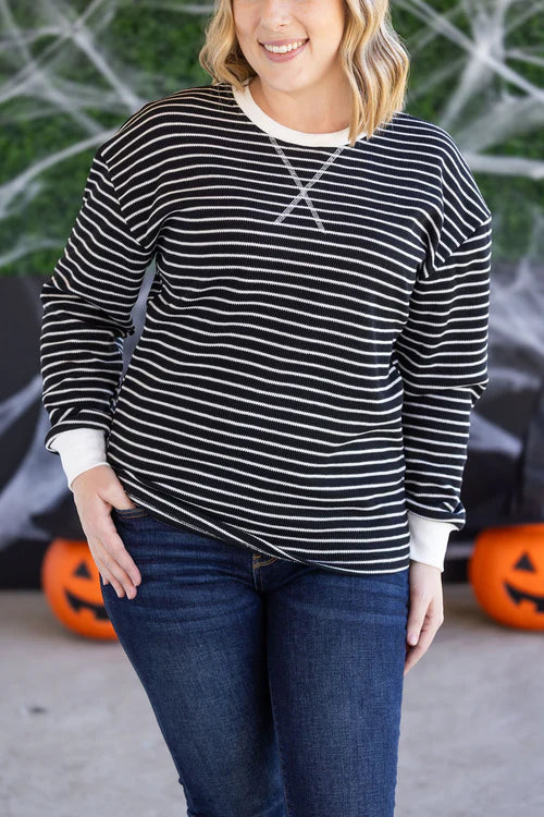 Michelle Mae | Lola Striped Thermal Top | Black