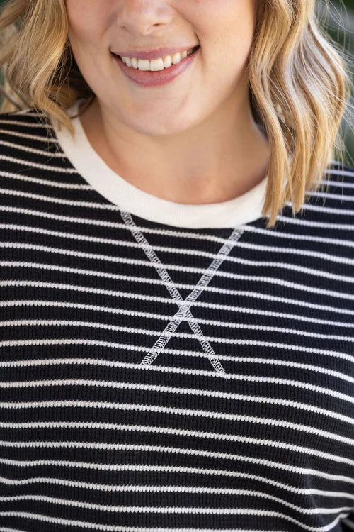 Michelle Mae | Lola Striped Thermal Top | Black