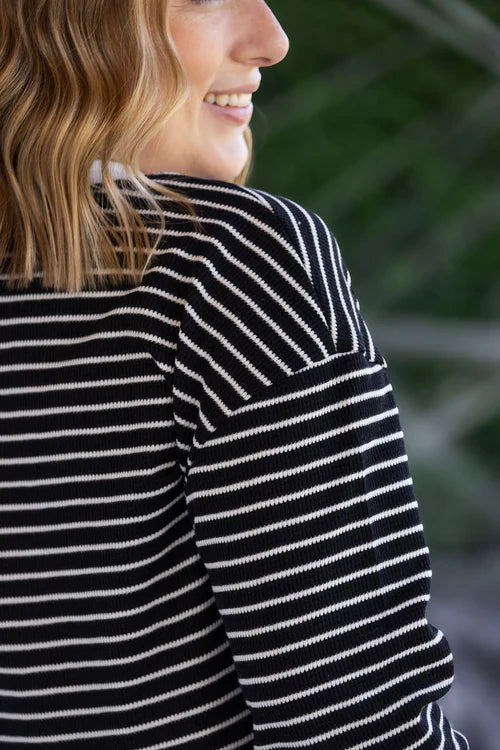 Michelle Mae | Lola Striped Thermal Top | Black