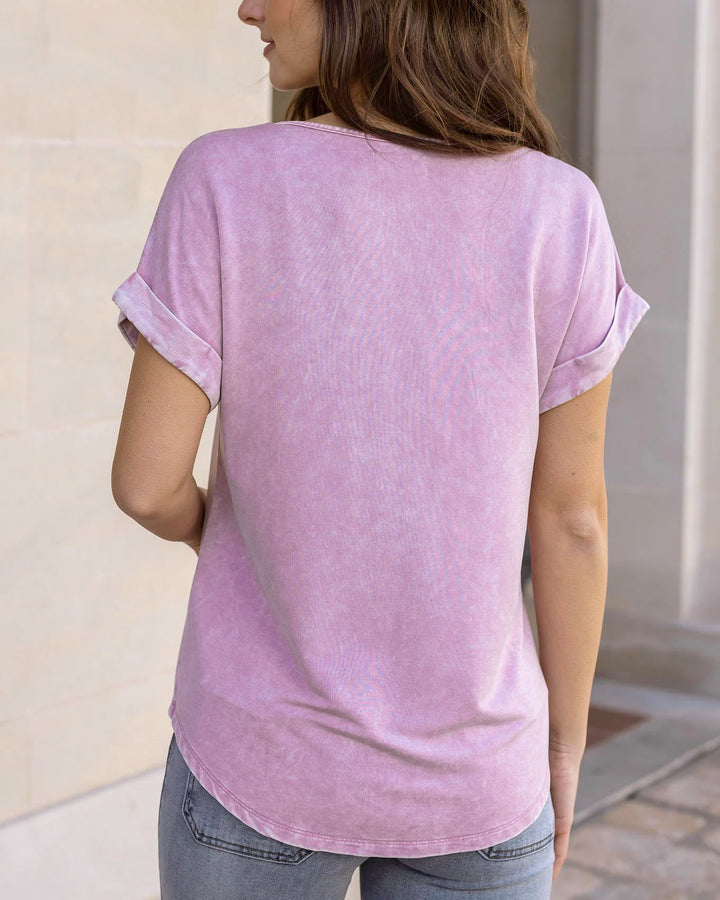 Grace and Lace | Henley Mineral Washed Tee | Washed Violet