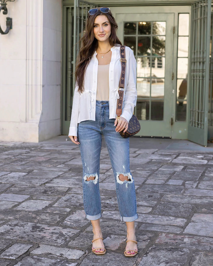 Grace and Lace | High-Rise Girlfriend Jeans | DISTRESSED