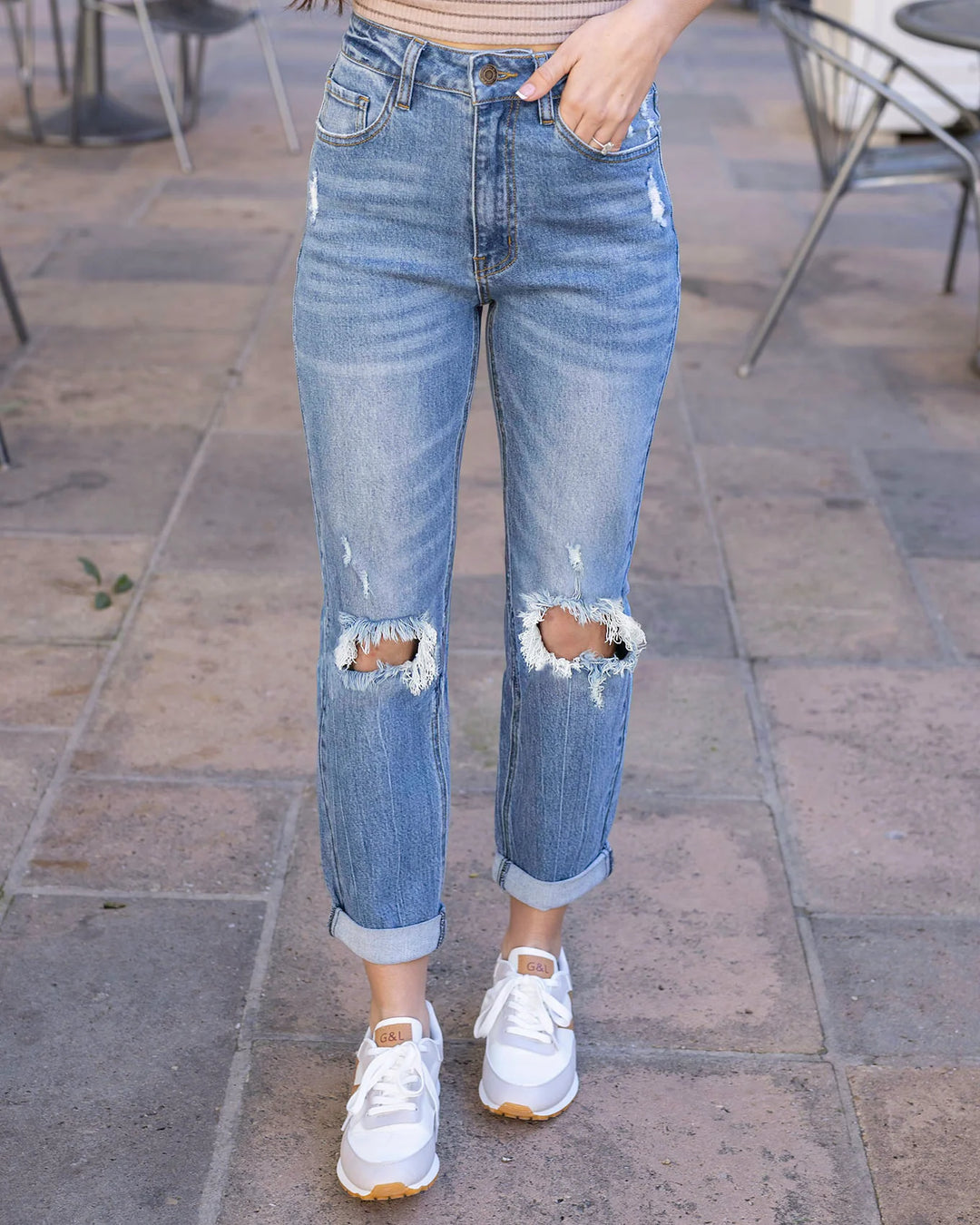 Grace and Lace | High-Rise Girlfriend Jeans | DISTRESSED