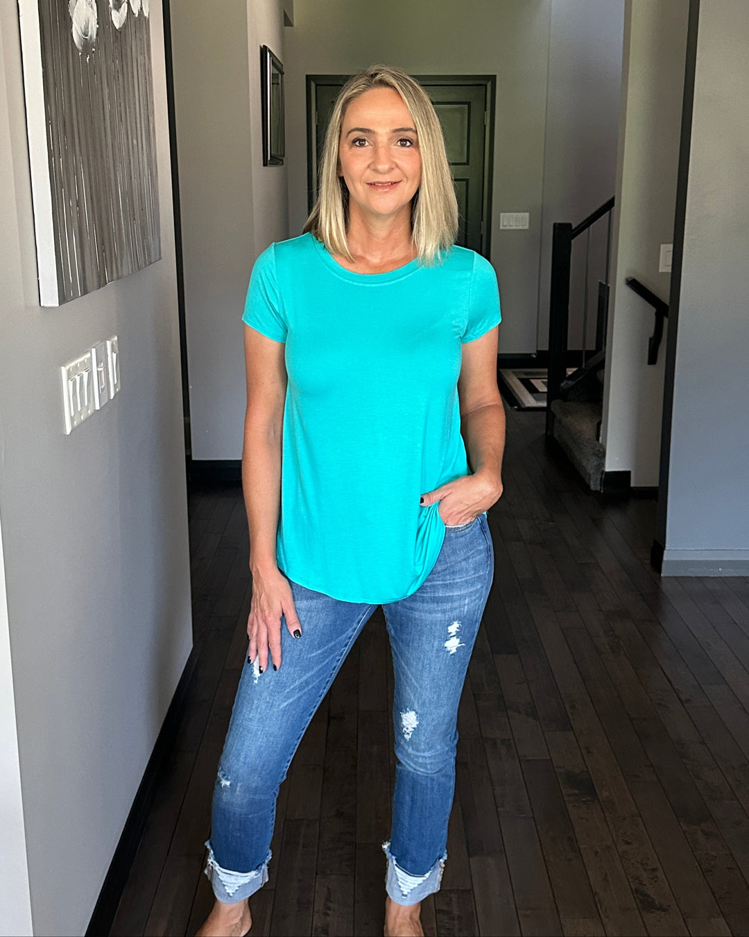 Elly Flowy Casual Tee | Turquoise