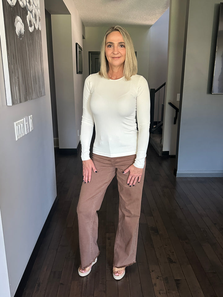 RFM Chloe Frayed Hem Wide Leg Pants | Coffee