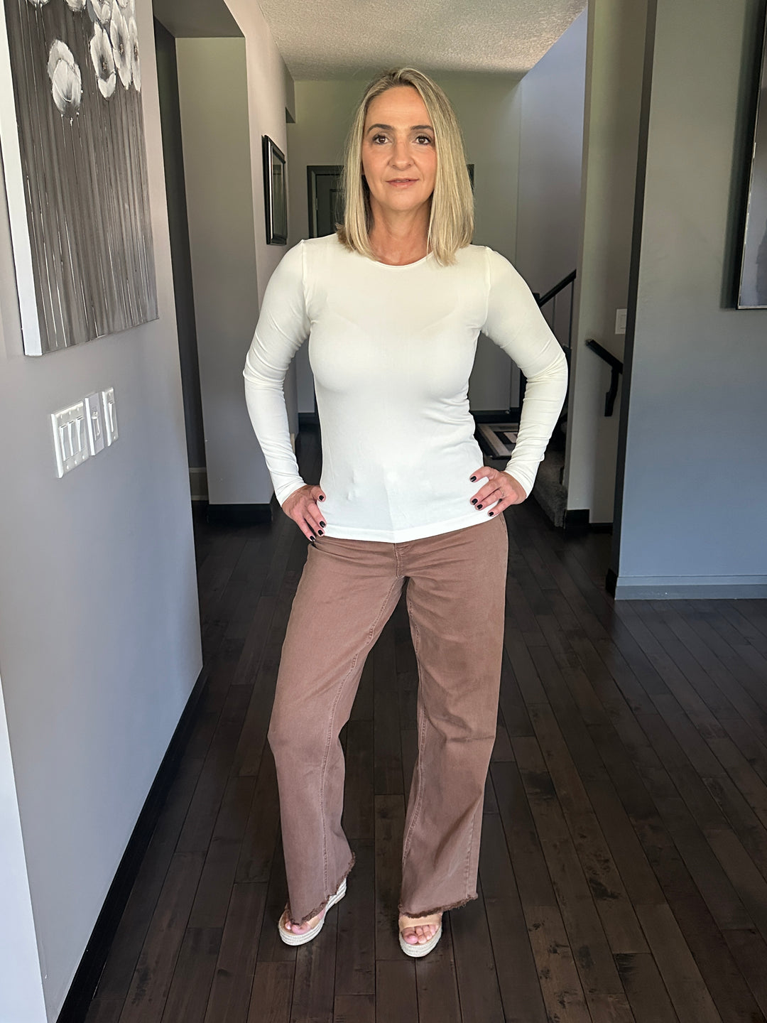 RFM Chloe Frayed Hem Wide Leg Pants | Coffee